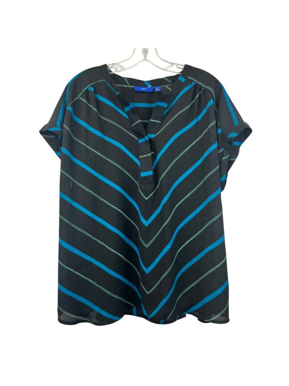Apt.9 Womens Striped Sheer Short Sleeve Top Black/Multi Size Small